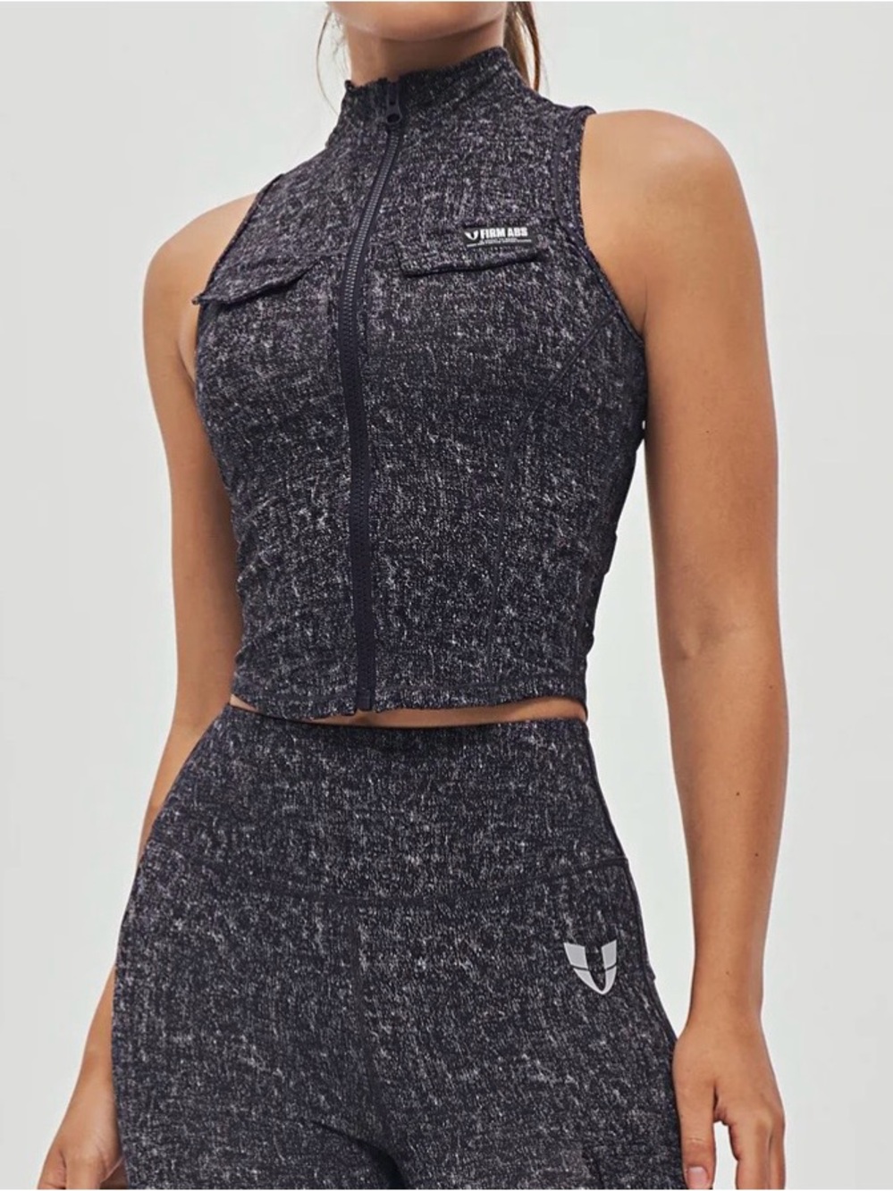 Firmabs Urban Bliss Heathered Black Zip-Up Tank Top